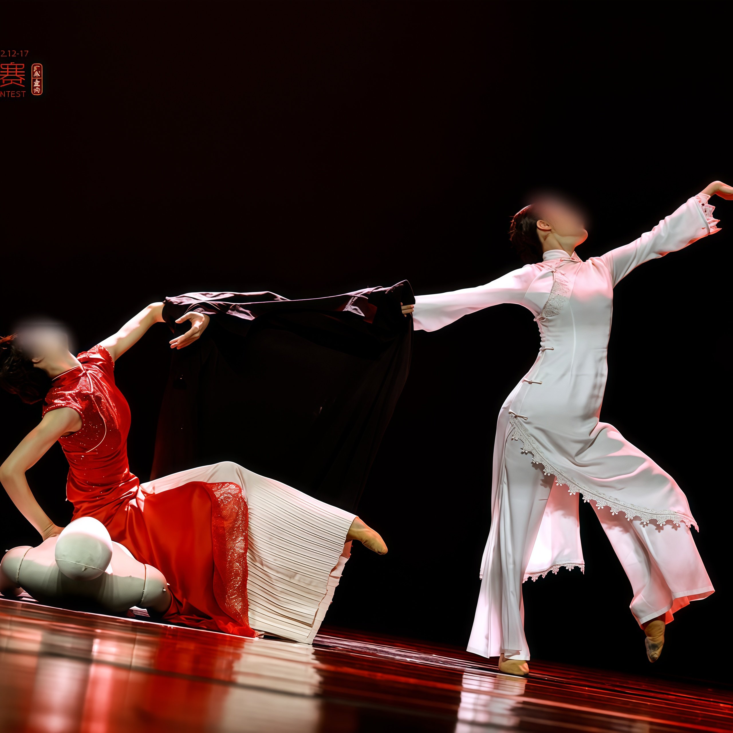 红白玫瑰现代舞女子旗袍演出服