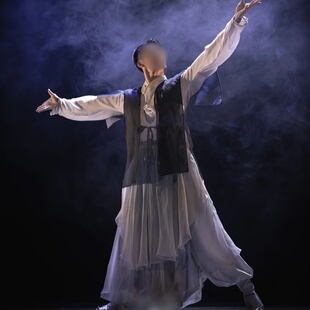 民族舞《行者》男子独舞白色飘逸大群摆国风艺考专业定制舞蹈服