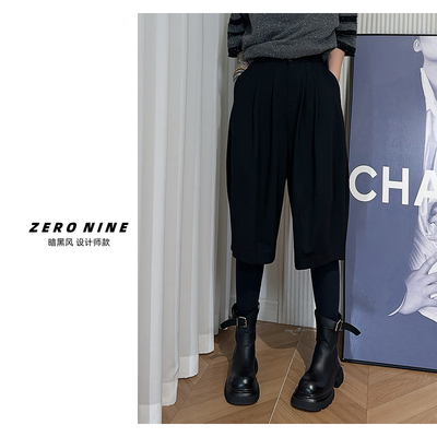 Dan Dan 黑色宽松阔腿棋盘裤女 时尚潮人五分裤