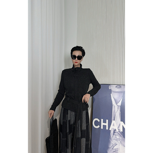 针织衫 Dan 极简风长袖 外套女 深灰色老钱风收腰系带开衫