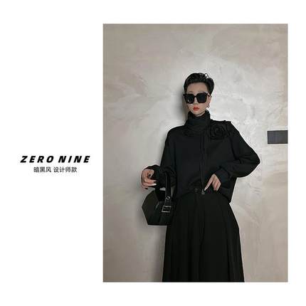 Dan Dan  暗黑玫瑰套头卫衣女 2024秋冬新品双面空气层上衣