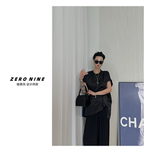 Dan Dan 黑色高级感法式短袖缎料衬衫女