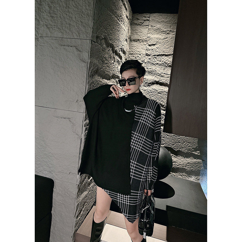 拼接设计条纹毛衣外套女