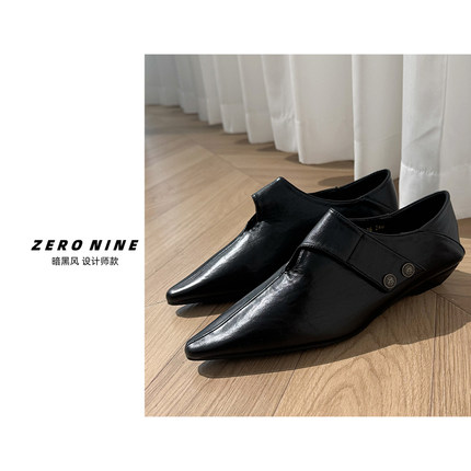 Dan Dan 英伦风尖头乐福鞋女 黑色低跟深口单鞋百搭小皮鞋