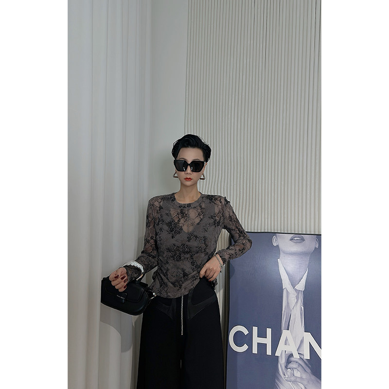 Dan Dan 收腰显瘦显身材花色长袖T恤女  时尚上衣