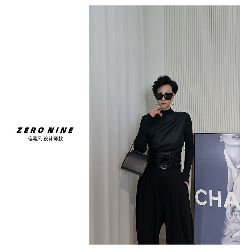 Dan Dan 黑色拼皮假俩件长袖上衣女  时髦精针织衫