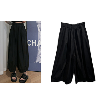 长裤 Dan 阔腿裤 女 子 黑色松紧腰休闲裤