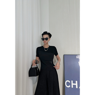 T恤女 假俩件拼接短袖 Dan 黑色修身