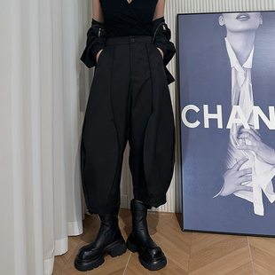七分裤 Dan 时尚 女 山本风黑色松紧腰阔腿裤