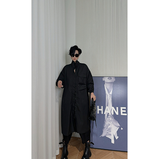 暗黑风帅气炸街外套 立领风衣女 Dan 黑色中长款