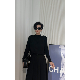 女 针织衫 Dan 黑色包边扣花边长袖