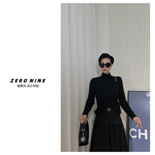 纽扣设计感长袖 女 上衣 暗黑风高领德绒打底衫 Dan