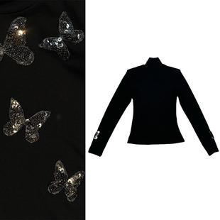 春季 女 新款 长袖 Dan 内搭打底衫 优雅高级感镶钻蝴蝶晚宴小衫