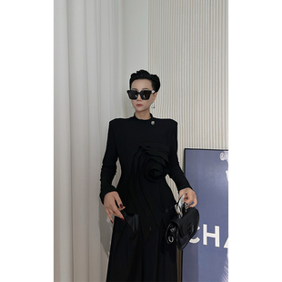 女 衬衫 Dan 黑玫瑰立体花朵拼接设计感长袖