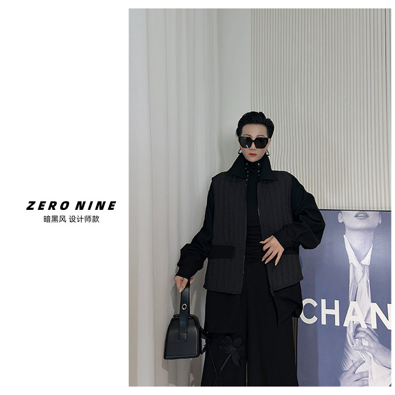 Dan Dan 暗黑风假俩件拼接夹棉衬衫外套女 加厚保暖帅气衬衣