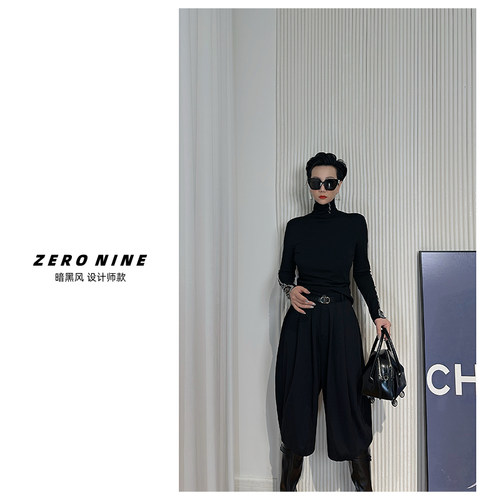 Dan Dan 黑色显气质袖子镶钻高级感上衣女  时髦精打底衫T恤