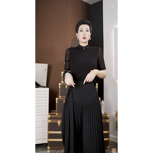 DanDan 黑色气质Polo领短袖T恤女 修身高级感显瘦小衫