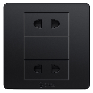 公牛四孔插座黑色4孔插两位2孔家用86型墙壁电源开关面板暗装灰色