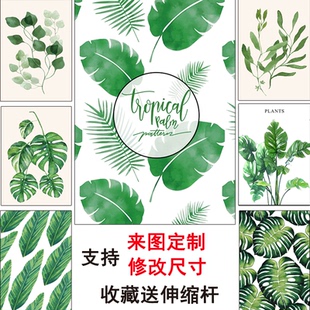 饰半帘北欧中式 清新植物棉麻布艺门帘隔断帘卧室书房装 花卉挂帘子