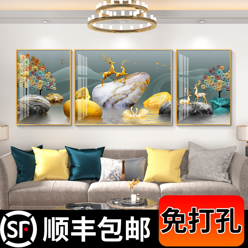 客厅装饰画沙发背景墙福禄轻奢现代简约挂画晶瓷壁画高档大气墙画图片