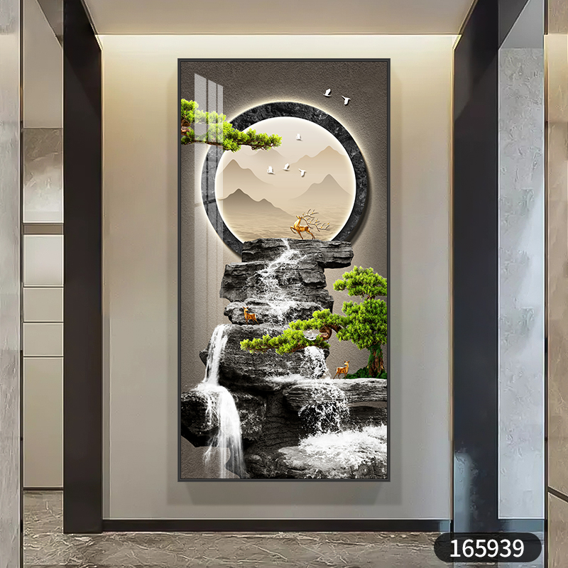 入户玄关装饰画新中式走廊过道挂画轻奢竖版玄幻背景墙正对门壁画