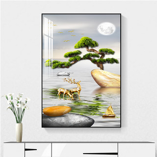 入户玄关装饰画竖版现代简约走廊过道墙壁画北欧招财麋鹿客厅挂画