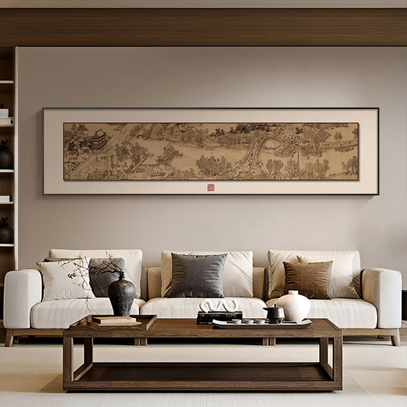 清明上河图客厅装饰画新中式茶室背景墙挂画书房古典国画横幅壁画
