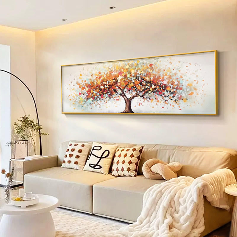 发财树客厅装饰画轻奢大气横版壁画2026新款高级感沙发背景墙挂画