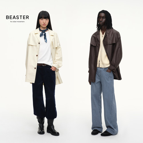BEASTER 「油蜡感」 微光轻油蜡质感宽松廓形风衣外套