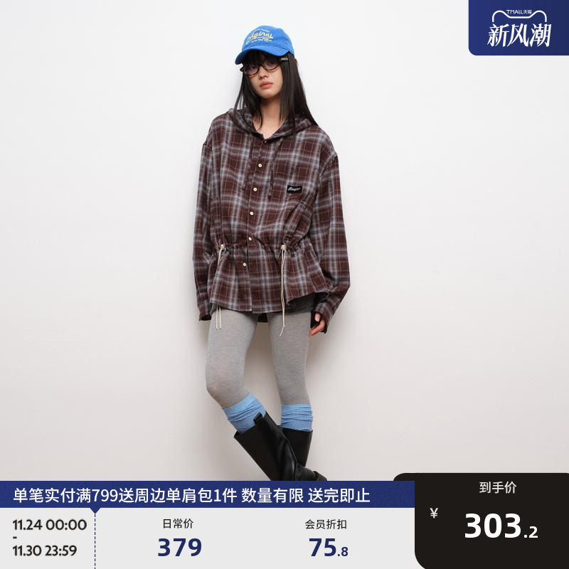 BEASTER格纹灯芯绒刺绣长袖衬衫