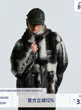 BEASTER鬼脸刺绣秋冬潮流连帽夹克男美式百搭新款仿羊羔绒外套