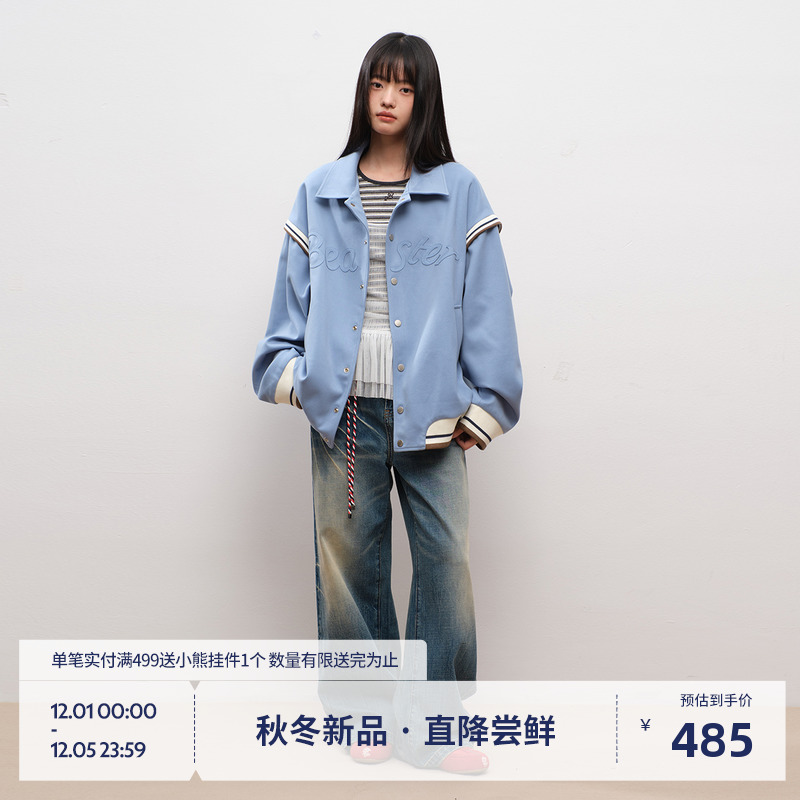BEASTER复古翻领贴布绣棒球服