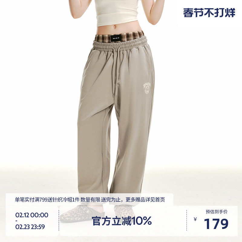 BEASTER鬼脸绒面发泡印花卫裤男绣花走线美式复古长裤宽松运动裤