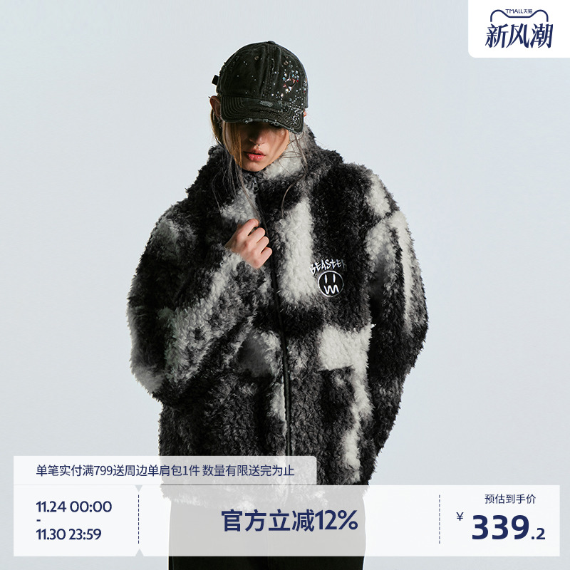 BEASTER鬼脸刺绣仿羊羔绒夹克