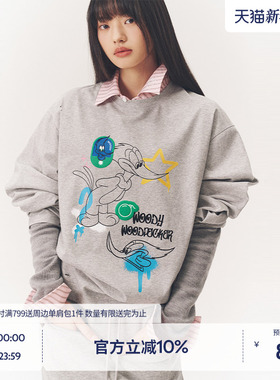 【啄木鸟伍迪联名】BEASTER破洞磨损图案长袖T恤女潮流百搭夏上衣