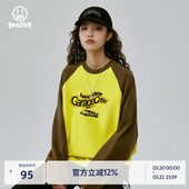拼接撞色美式 新款 上衣 复古潮牌T恤情侣装 BEASTER撞色插肩长袖