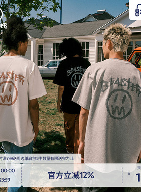 BEASTER鬼脸印花男士短袖t恤男夏季新款美式上衣潮牌情侣装