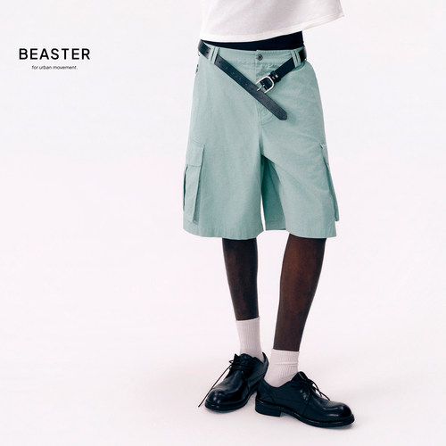 BEASTER「洗水做旧」100%棉复古宽松口袋中裤