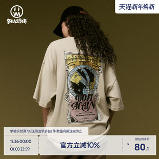 短袖 复古街头情侣装 t恤男夏季 潮牌美式 上衣 新款 BEASTER印花男士