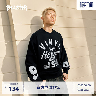 重磅390g情侣上衣 BEASTER趣味字母发泡印花卫衣新品 商场同款