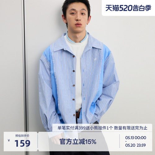 BEASTER拼接撞色复古长袖衬衫