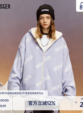 BEASTER鬼脸防风正反连帽仿羊羔绒厚外套男冬季保暖夹克女