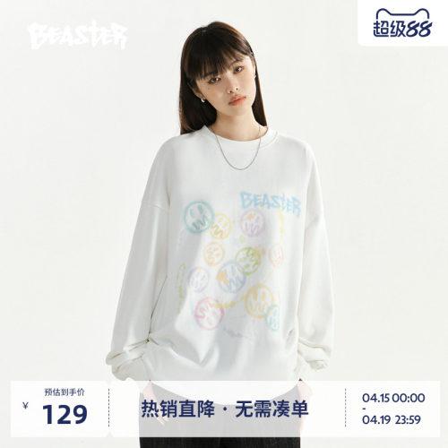 【商场同款】BEASTER彩色鬼脸印花卫衣新品情侣休闲美式圆领上衣