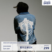 新款 BEASTER刺绣图案复古牛仔外套男美式 休闲潮流秋季 翻领夹克