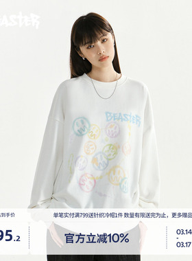 【商场同款】BEASTER彩色鬼脸印花卫衣新品情侣休闲美式圆领上衣
