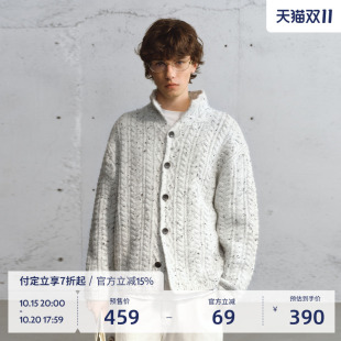 情侣毛衣外套女 新款 BEASTER复古宽松白色翻领针织开衫 男2025秋季