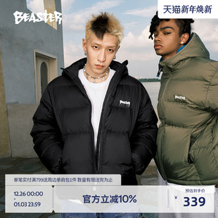 BEASTER简约字母连帽羽绒服男款 白鸭绒防风潮牌外套女 无性别短款