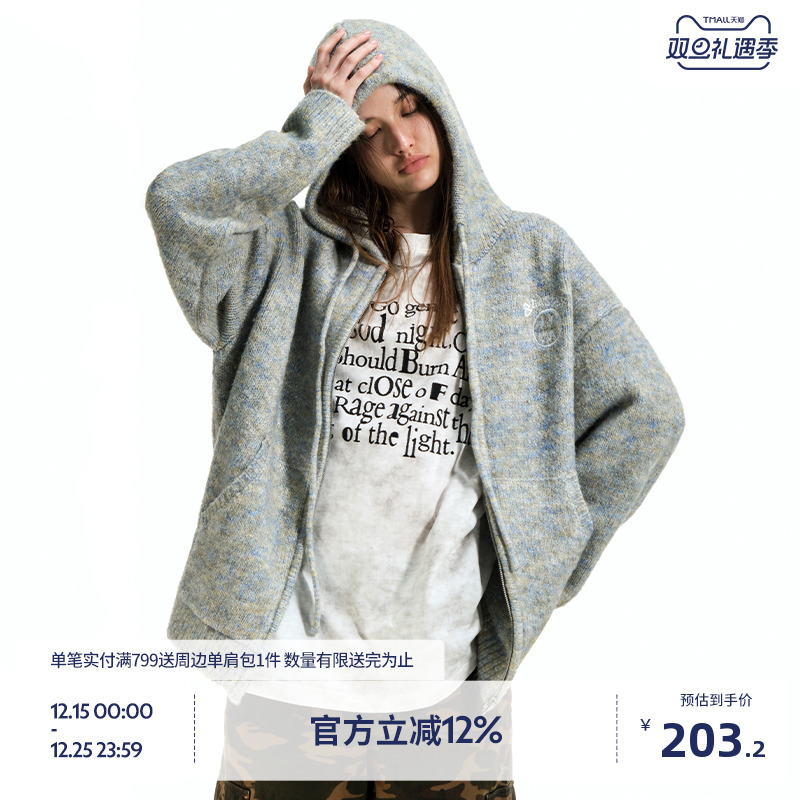 BEASTER鬼脸刺绣连帽针织开衫