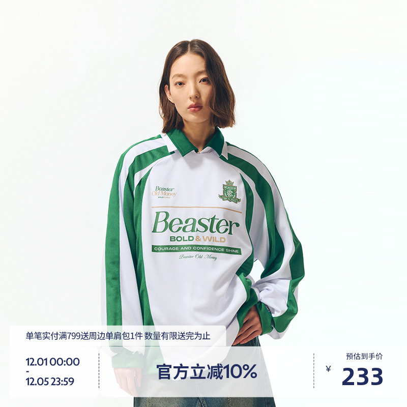 BEASTER网眼字母印花长袖T恤