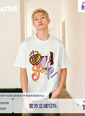 BEASTER撞色涂鸦T恤简约重磅纯棉24春季美式休闲舒适针织上衣